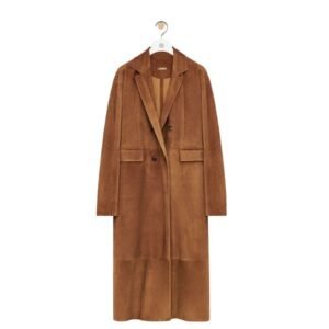 LOEWE DOUBLE BREASTED COAT IN SUEDE CALFSKIN