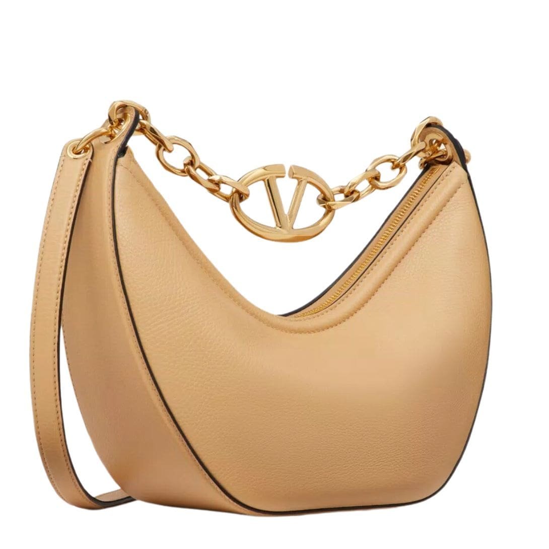 VALENTINO GARAVANI SMALL VLOGO MOON HOBO BAG IN GRAINY CALFSKIN WITH CHAIN - Image 7