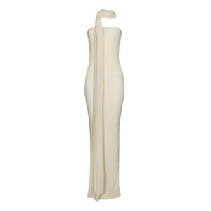 MAGDA BUTRYM LINEN KNIT TUBE SCARF MAXI DRESS IN CREAM