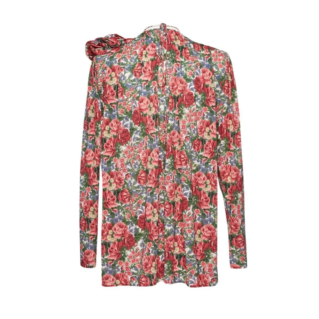 MAGDA BUTRYM CLASSIC JERSEY SHIRRED FLOWER BLOUSON IN RED FLORAL PRINT - Image 2