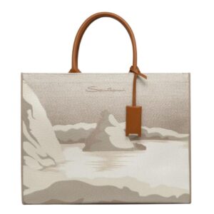 SANTONI BEIGE FABRIC SHOPPER