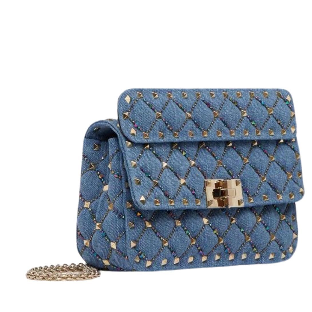 VALENTINO GARAVANI SMALL ROCKSTUD SPIKE EMBROIDERED DENIM BAG - Image 3