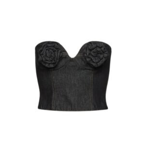 MAGDA BUTRYM FLOWER BUSTIER DENIM CORSET TOP IN INDIGO