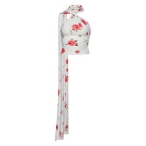MAGDA BUTRYM JERSEY WRAP NECK TOP IN CREAM PRINT