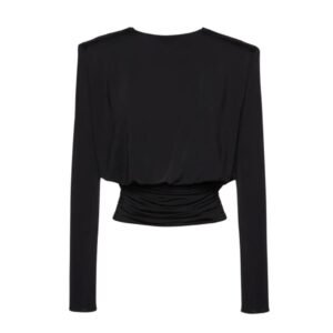 MAGDA BUTRYM LONG SLEEVE DRAPED JERSEY BLOUSE IN BLACK