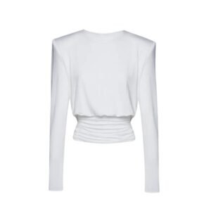 MAGDA BUTRYM LONG SLEEVE DRAPED JERSEY BLOUSE IN WHITE