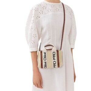 CHLOE MINI WOODY TOTE BAG BROWN AND BEIGE