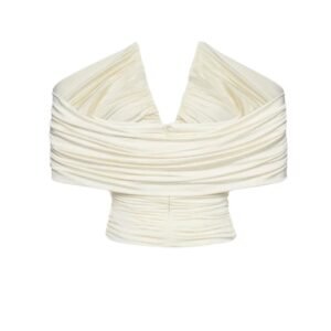 MAGDA BUTRYM RUCHED V NECK WRAP BLOUSE IN CREAM