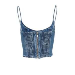 MAGDA BUTRYM SCOOP NECK DENIM DEMI BUSTIER TOP IN BLUE