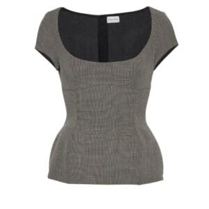 MAGDA BUTRYM SCOOP NECK TWILL TOP IN GREY