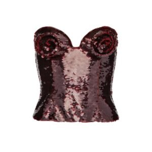MAGDA BUTRYM STRAPLESS SEQUIN CORSET TOP IN BURGUNDY