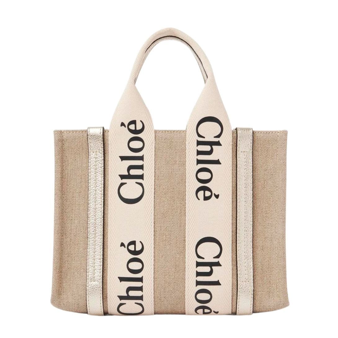 CHLOE SMALL WOODY TOTE BAG WITH STRAP LIGHT GOLD - Image 5