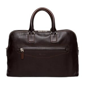 SANTONI BROWN LEATHER LAPTOP BAG