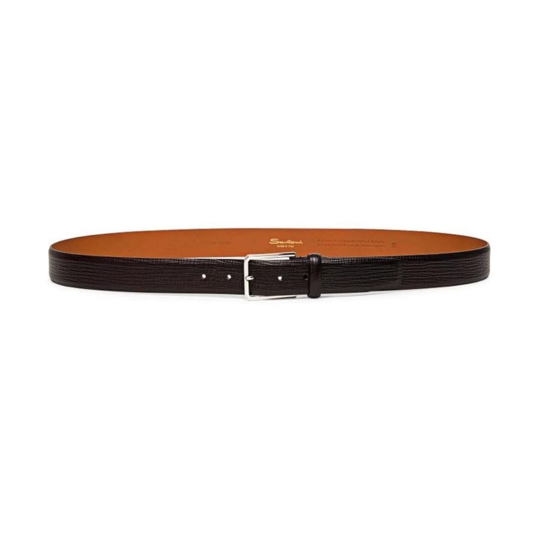 SANTONI MEN’S BROWN EMBOSSED LEATHER ADJUSTABLE BELT - Image 2