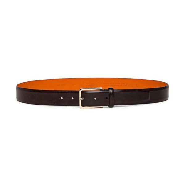 SANTONI MEN’S POLISHED BROWN LEATHER ADJUSTABLE BELT - Image 2