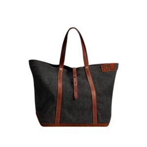RALPH LAUREN LEATHER-TRIM DENIM TOTE