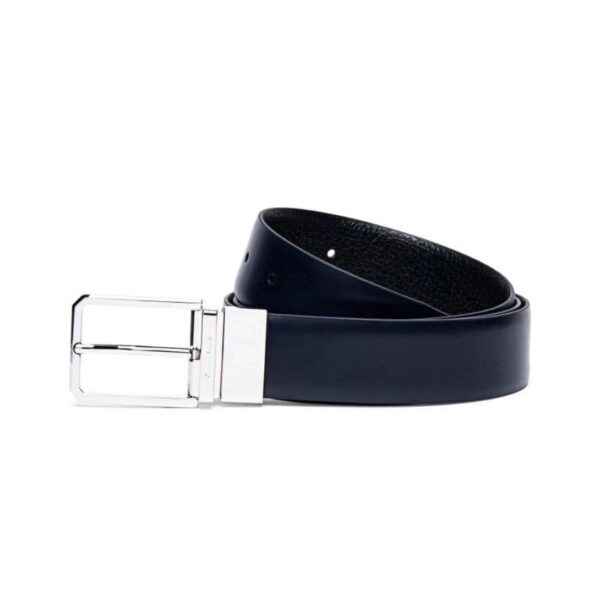 SANTONI REVERSIBLE AND ADJUSTABLE SMOOTH BLUE AND TUMBLED BLACK LEATHER BELT