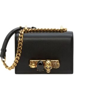 ALEXANDER MCQUEEN WOMANS MINI JEWELLED SATCHEL IN BLACKGOLD
