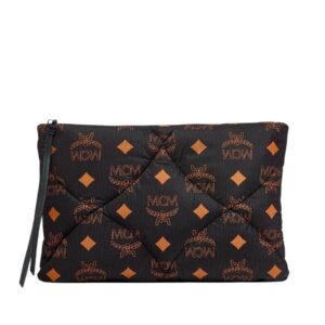 MCM LARGE AREN QUILTED POUCH IN MAXI MONOGRAM NYLON BLACK