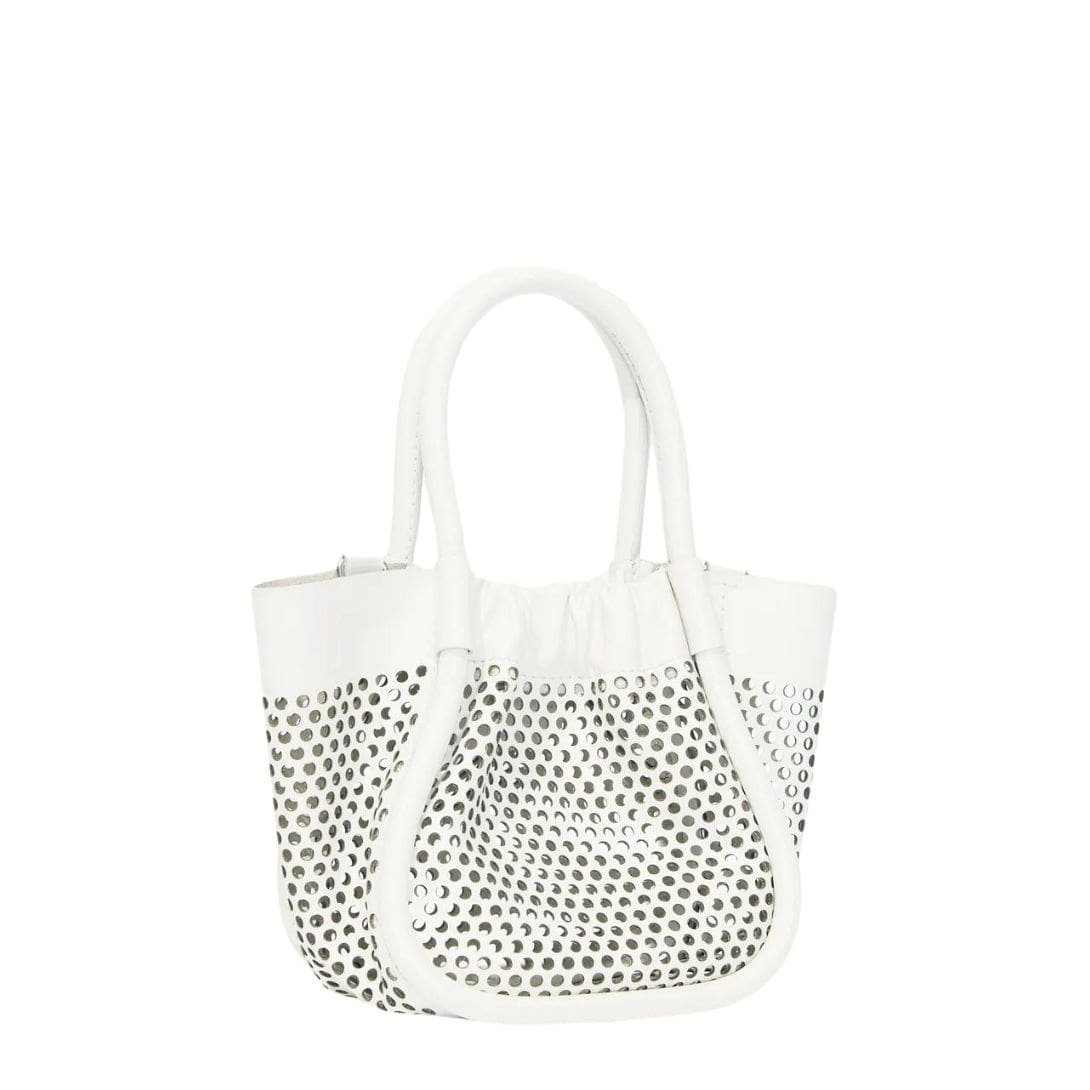 PROENZA EXTRA SMALL RUCHED TOTE IN PERFORATED LEATHER OPTIC WHITE - Image 3