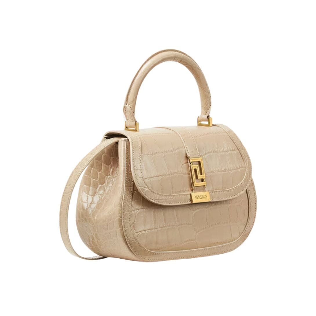 VERSACE CROC-EFFECT GRECA GODDESS TOP HANDLE BAG