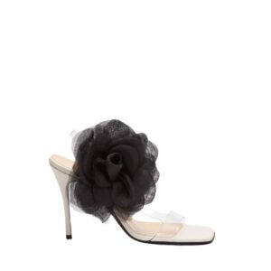 MAGDA BUTRYM ORGANZA FLOWER PVC SANDALS IN CREAM BLACK