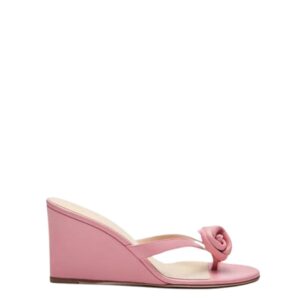 MAGDA BUTRYM WEDGE FLOWER SANDALS IN PINK LEATHER