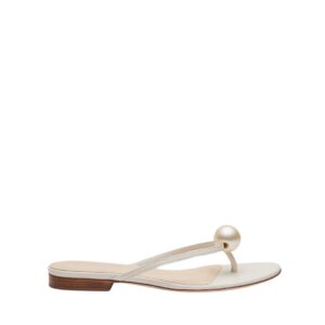 MAGDA BUTRYM FLAT THONG PEARL SANDALS IN CREAM LEATHER