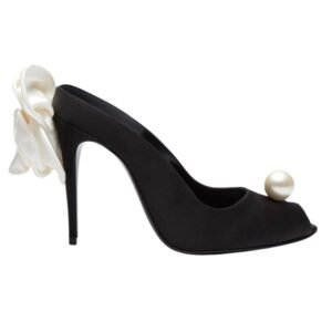 MAGDA BUTRYM PEEP TOE MULES IN BLACK SATIN