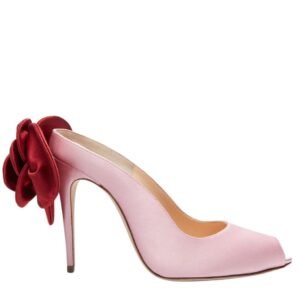 MAGDA BUTRYM PEEP TOE MULES IN PINK SATIN
