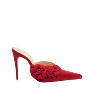 MAGDA BUTRYM RED FLOWER APPLIQUE POINTED MULES IN RED SATIN