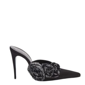 MAGDA BUTRYM CRYSTAL FLOWER APPLIQUE POINTED MUSLES IN BLACK SATIN