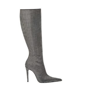 MAGDA BUTRYM TALL POINTED TOE BOOTS IN BLACK DIAMANTE CRYSTALS