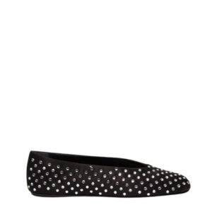 MAGDA BUTRYM SATIN BALLET FLATS IN BLACK CRYSTALS