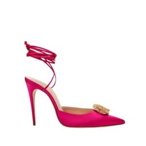 MAGDA BUTRYM POINTED-TOE SATIN MILE WRAP PUMPS IN FUCHSIA