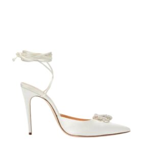 MAGDA BUTRYM POINTED-TOE SATIN MILE WRAP PUMPS IN CREAM