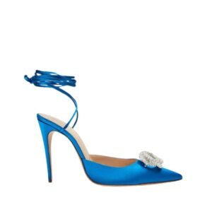 MAGDA BUTRYM POINTED-TOE SATIN MILE WRAP PUMPS IN ELECTRIC BLUE