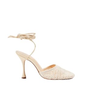 MAGDA BUTRYM CROCHET WRAP HEELS IN CREAM