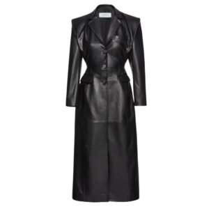 MAGDA BUTRYM LEATHER HOURGLASS COAT IN BLACK
