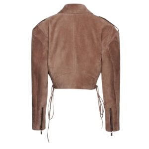 MAGDA BUTRYM CROPPED SUEDE BIKER JACKET IN BROWN