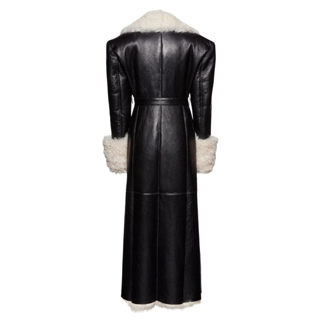 MAGDA BUTRYM LONG BELTED SHEARLING LEATHER COAT IN BLACK - Image 3