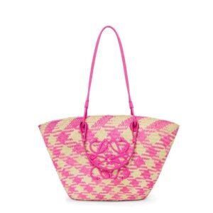 LOEWE ANAGRAM BASKET BAG IN IRACA PALM AND CALFSKIN