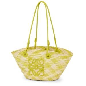 LOEWE SMALL ANAGRAM BASKET BAG IN IRACA PALM AND CALFSKIN