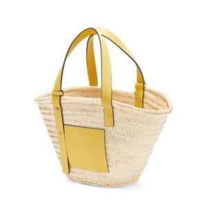 LOEWE BASKET BAG IN PALM LEAF AND CALFSKIN