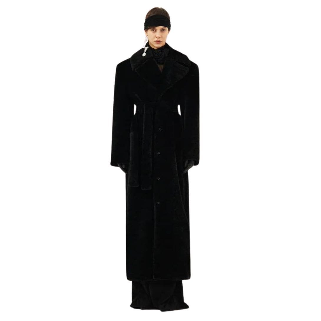 MAGDA BUTRYM LONG SHEARLING COAT IN BLACK - Image 3