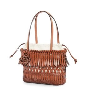 LOEWE SQUARE BASKET FRINGED BAG IN CALFSKIN