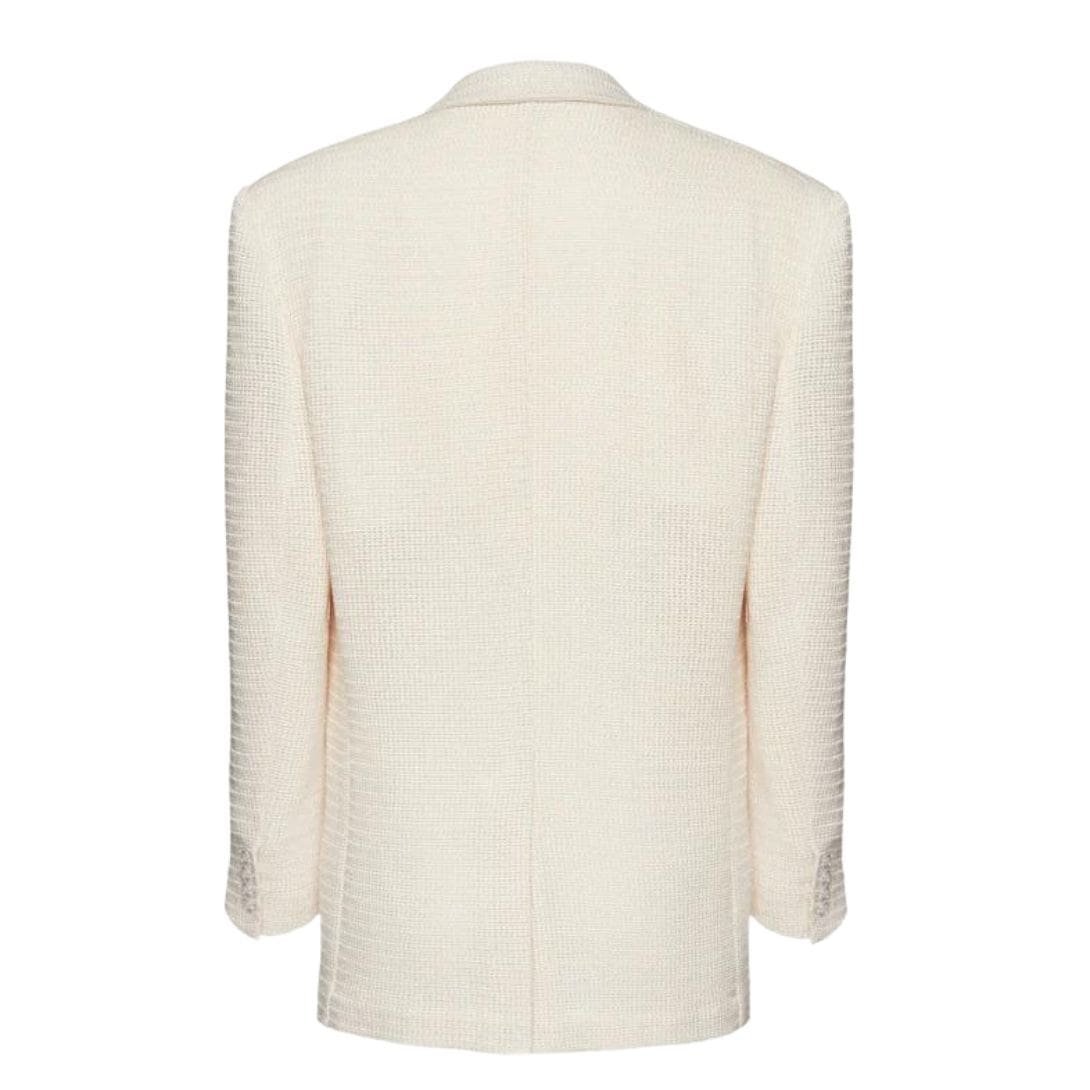 MAGDA BUTRYM TAILORED OVERSIZED HANDWOVEN BLAZER IN CREAM - Image 2