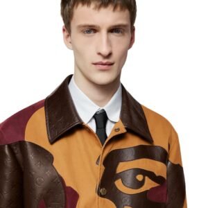 LOUIS VUITTON PATCHWORKED PORTRAIT MIXED  LEATHER AND COTTON JACKET