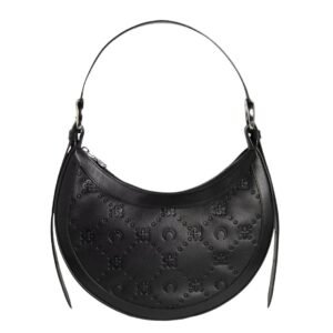 MARINE SERRE MOONOGRAM EMBOSSED VEGETABLE TANNED LEATHER ECLIPS BAG BLACK