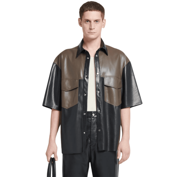 NANUSHKA MANCE OKOBOR ALT-LEATHER SHIRT SHIITAKE/BLACK - Image 3